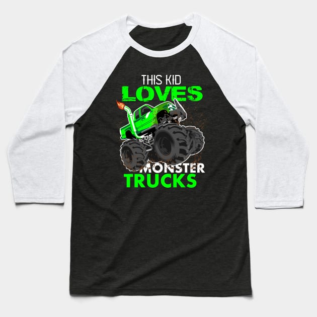 Youth Monster Trucks,this kid loves monster trucks, Boys car Boys and Girls Gift Baseball T-Shirt by hadlamcom